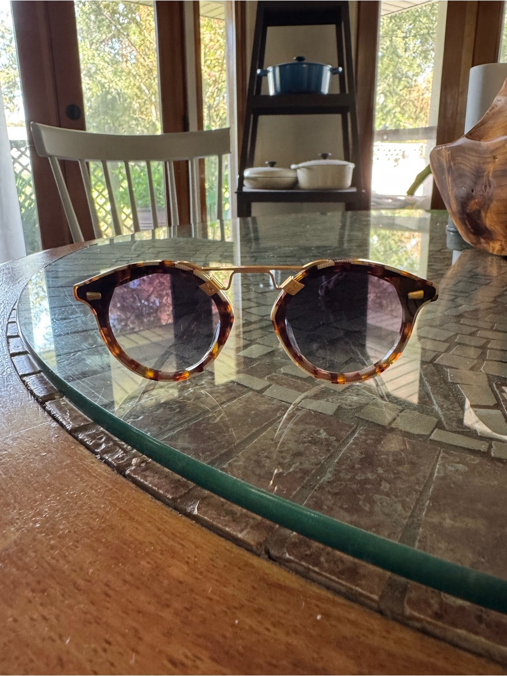 KREWE Tortoiseshell Sunglasses with Gold Accents and Gradient Lenses